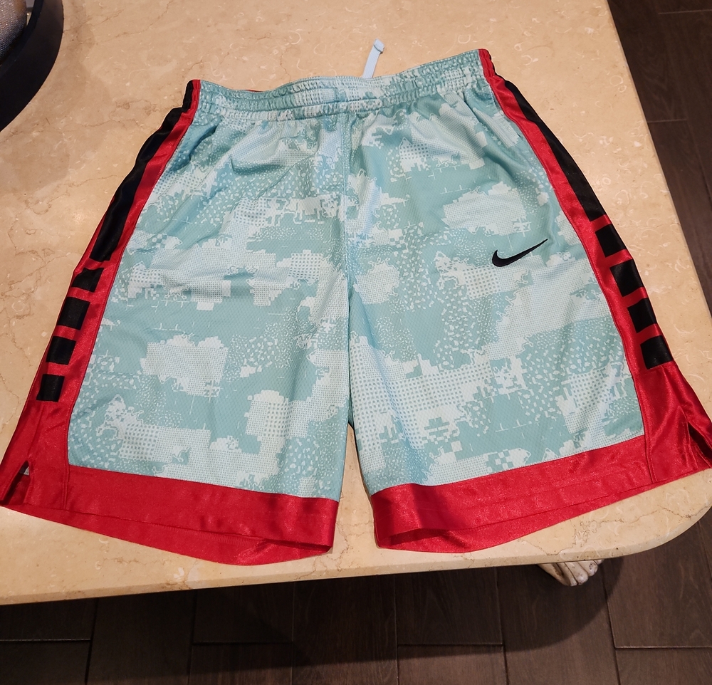 Nike Aqua Camo Basketball Shorts with Red and Black Trim